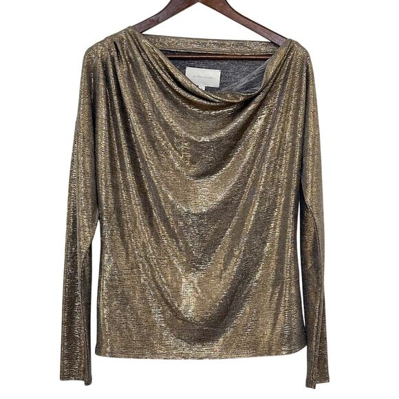 BROCHU WALKER Gold Metallic Drape Front Cowl Neck Top Size M Luxury Modern Glam - Picture 1 of 10